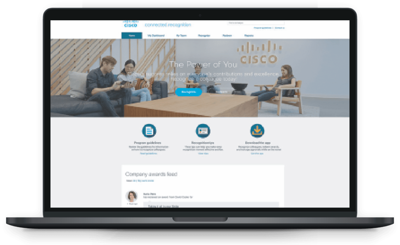 desktop view of employee recognition landing page for Connected Recognition